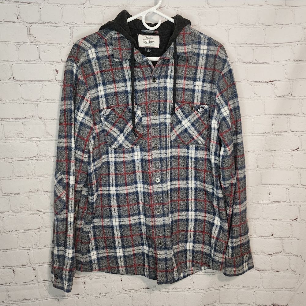 Men's Flag & Anthem flannel hoodie, size Large
